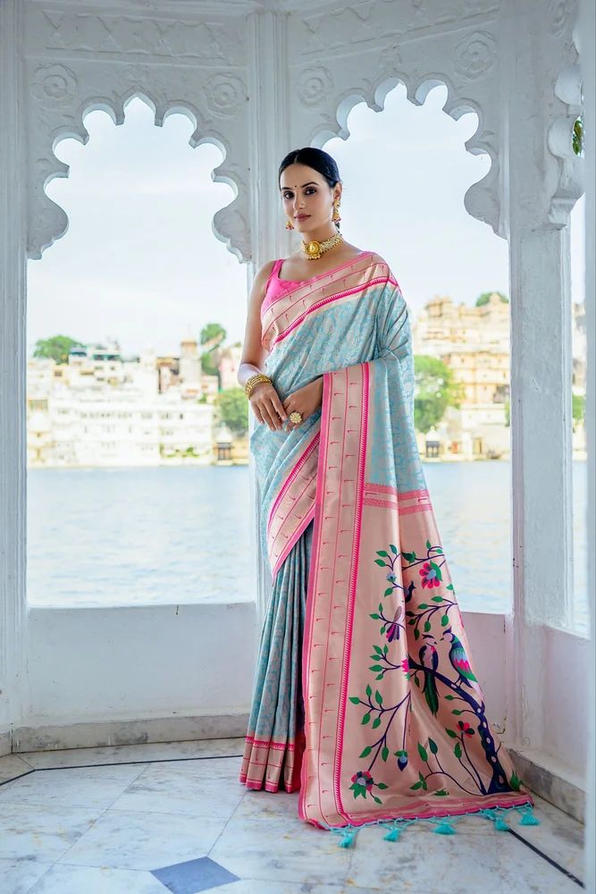 Wedding Wear gold off paithani Kanjivaram Silk Saree
