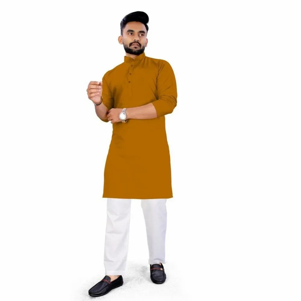 Solid Mens Plain Cotton Kurta, Large