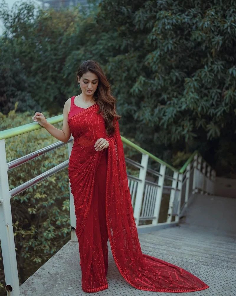 Ladies Red Party Wear Saree