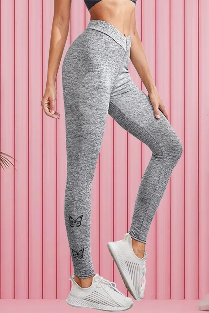 Side Butterfly Printed Grey Colour Leggings