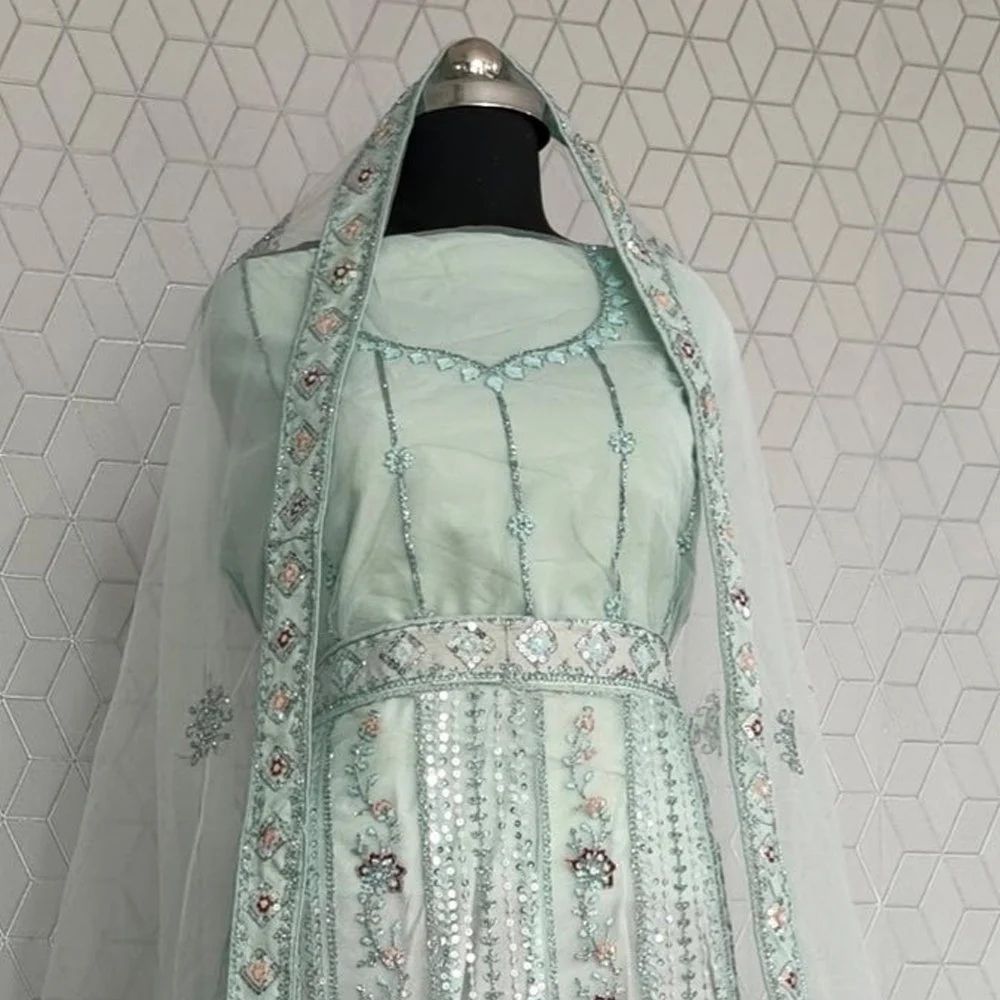 Silk Gauze Embroidered Partywear Lehenga
