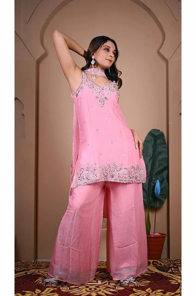 Pink Women Palazzo Suit Set