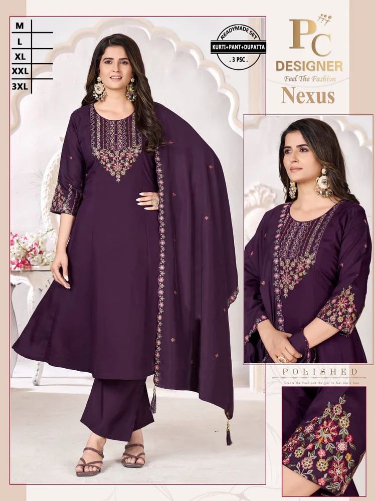 Ladies Nexus Roman Silk Kurti Pant Dupatta  Set
