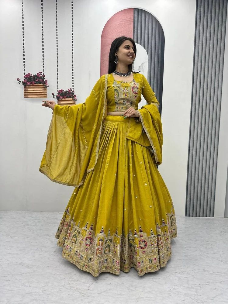 Designer Embroidery Pure Vichitra Lehenga Choli