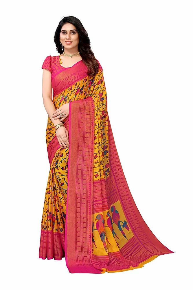 Chiffon Brasso Printed Saree with Blouse Piece