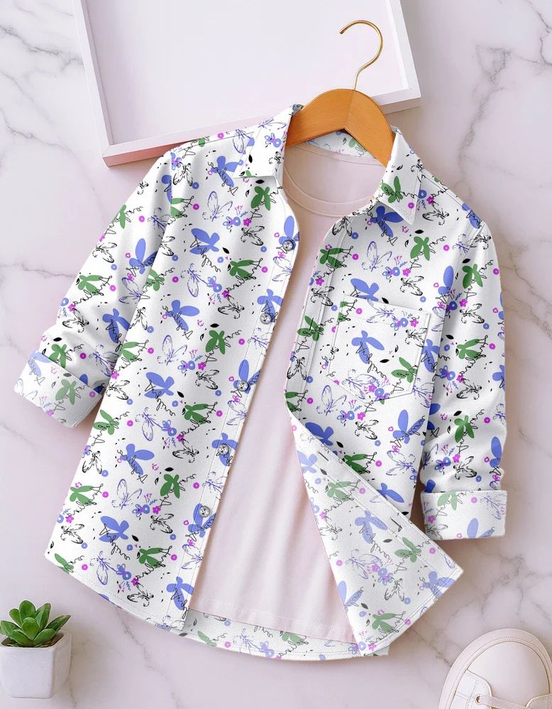 Smoke White Boys Rayon Butterfly Print Shirt