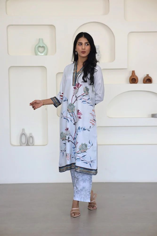 Mint Floral Printed Kurti Set