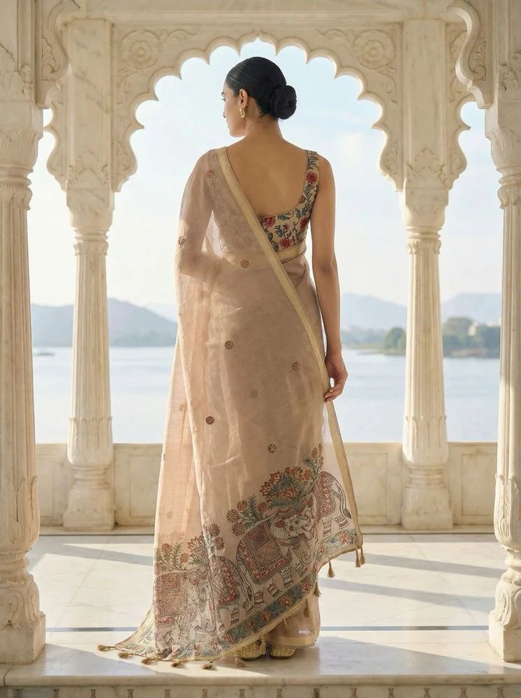 Light Grey Jamdani Cotton Woven Saree