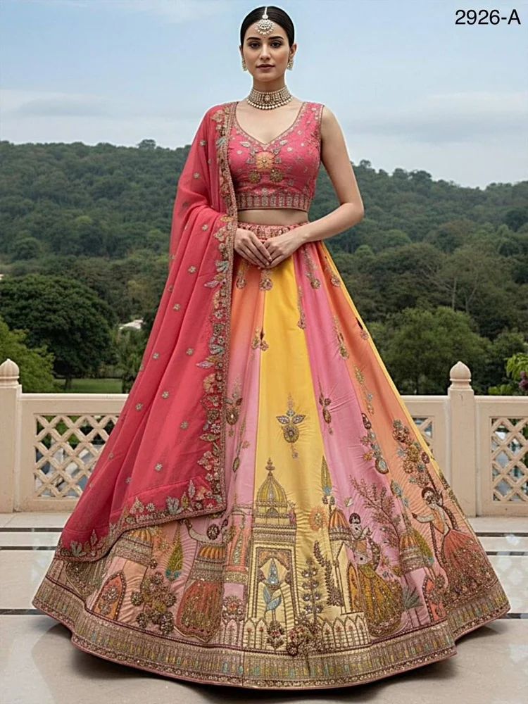 TRENDY CULTURE'S Bridal Silk Lehenga Choli with Zari, Dori & Diamond Work