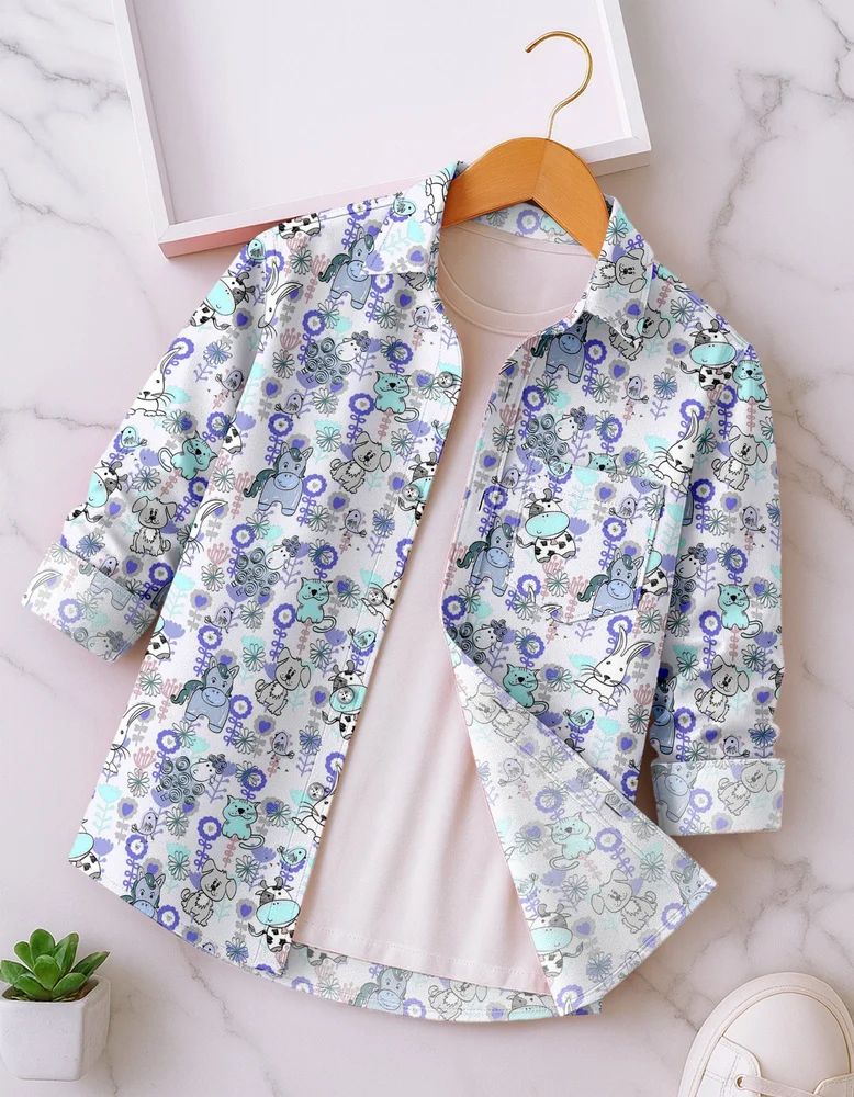 Blue Boys Rayon Animal Print Shirt