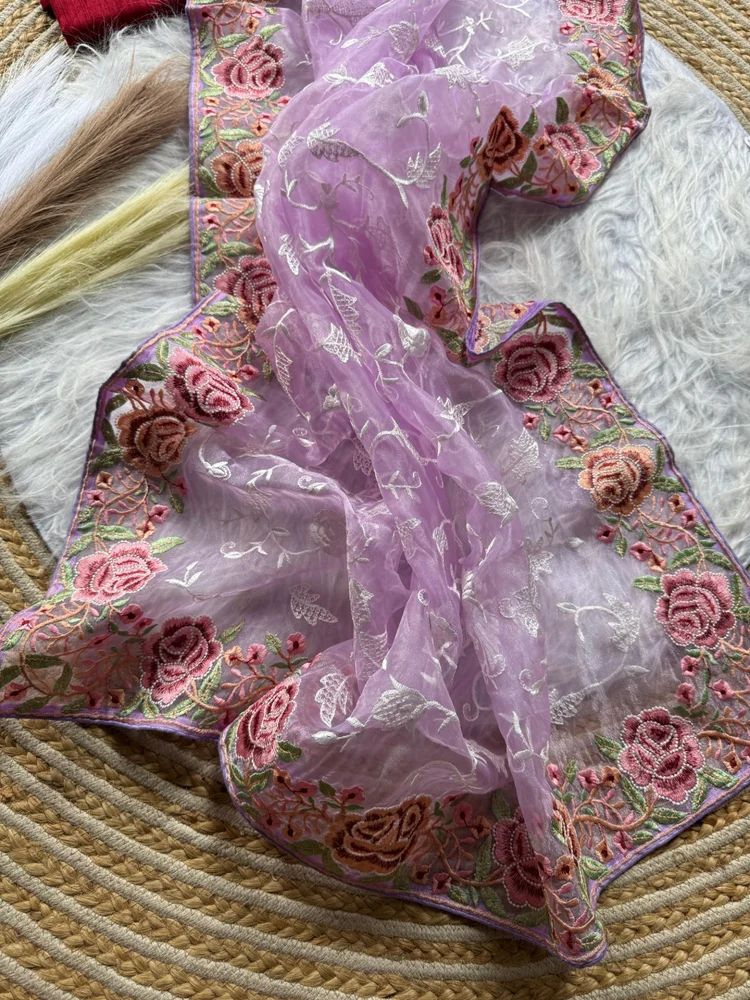 PURE ORGANZA SILK EMBROIDERY VISCOS THREAD WORK SAREE AT WHOLESALE PRICE