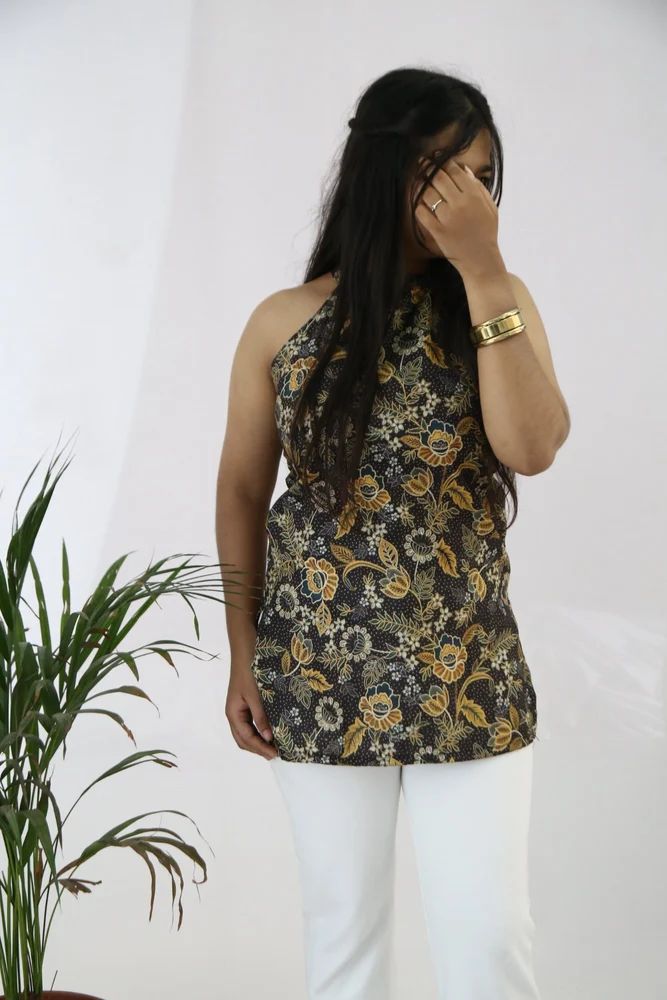 Black Printed Rayon Short Ladies Kurti