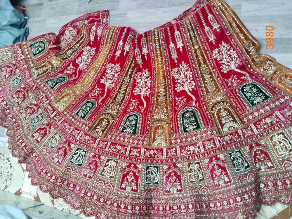 Heritage Pink Velvet Stone Bridal Lehenga