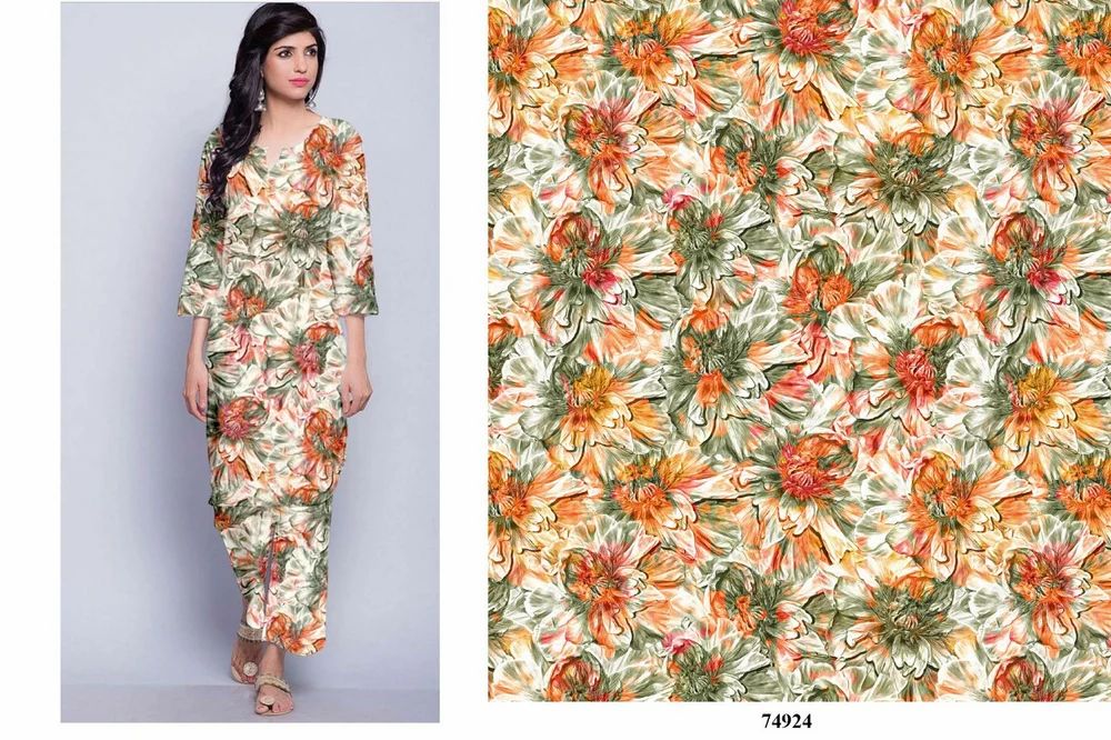 Digital print orange chiffon fabric