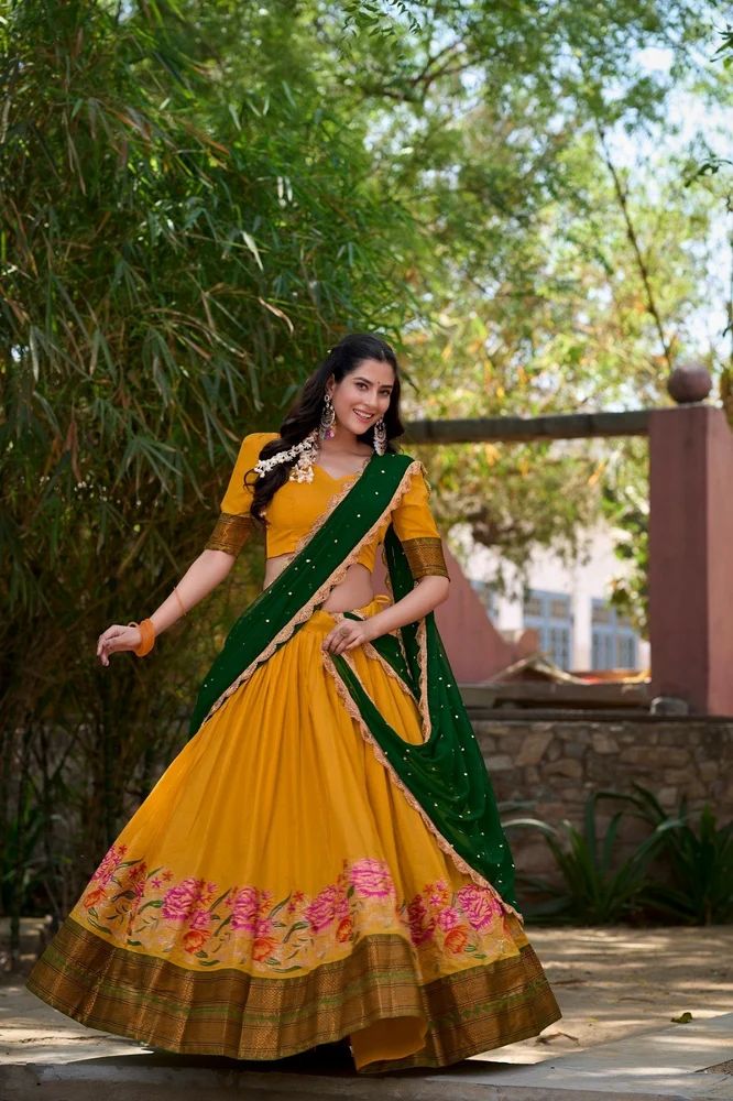 TRENDY CULTURE'S Designer Cotton Silk Lehenga with Delicate Thread Embroidery