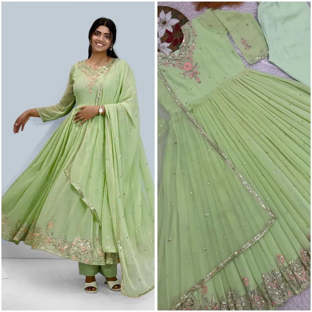 designer gown with pant and dupatta