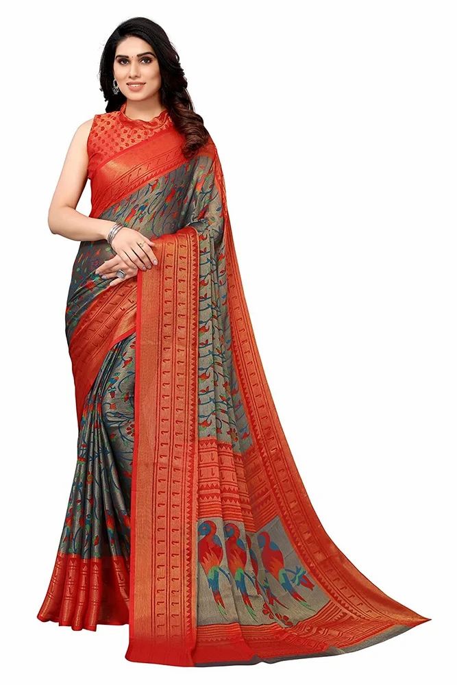 Chiffon Brasso Printed Saree with Blouse Piece