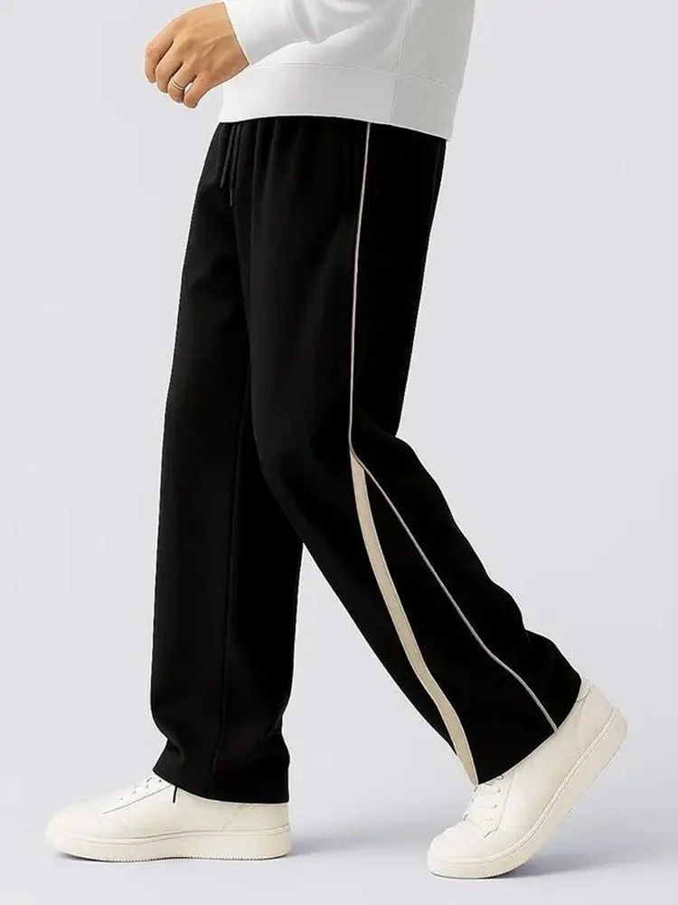 Men Striped Lycra Black Jogger Pants