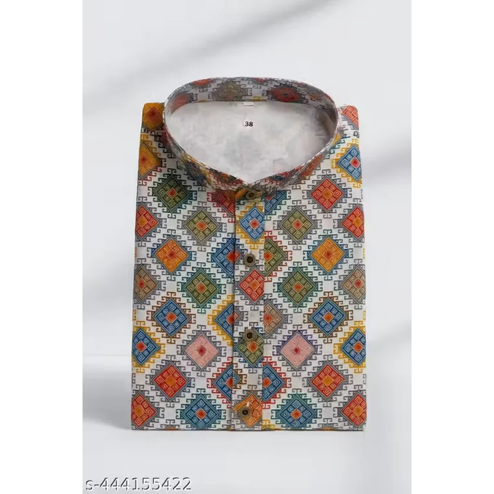 Men Blue Cotton Blend Short Kurta