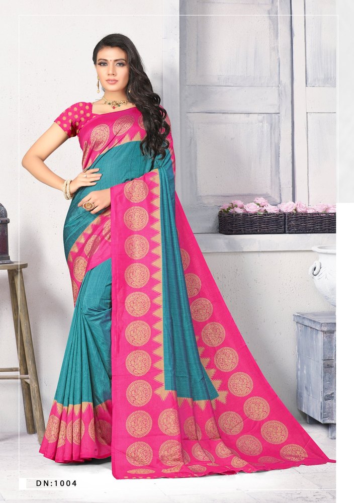 Vimla Prints Turquoise Art Silk Uniform Saree