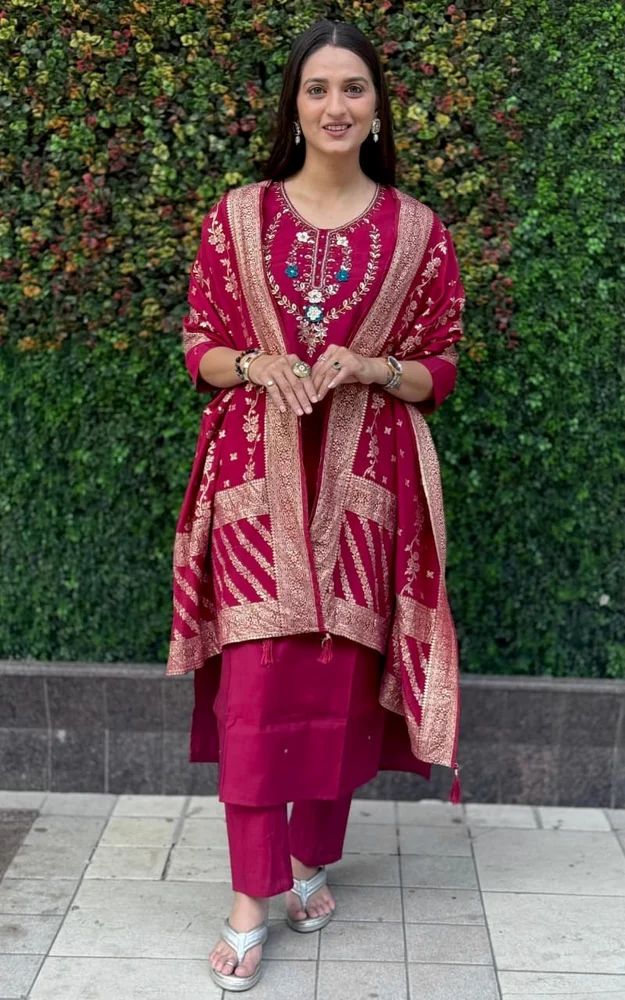 designer heavy work kurti with pant and dupatta