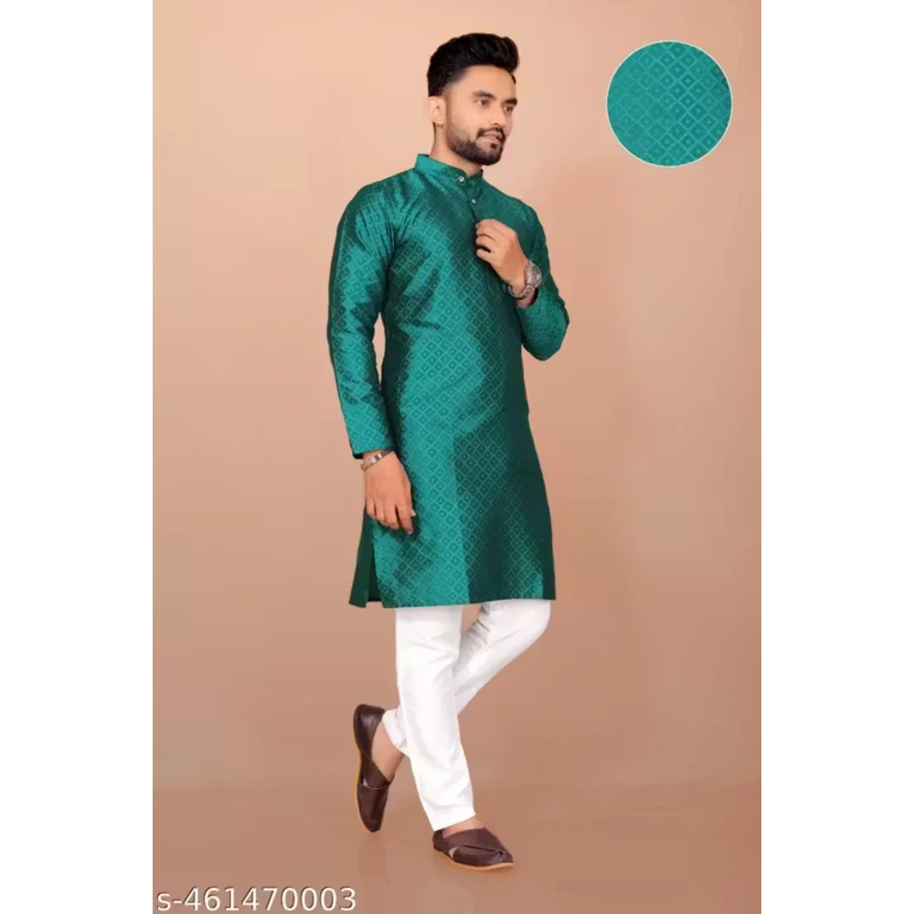 Men Dark Green Cotton Blend Printed Kurta