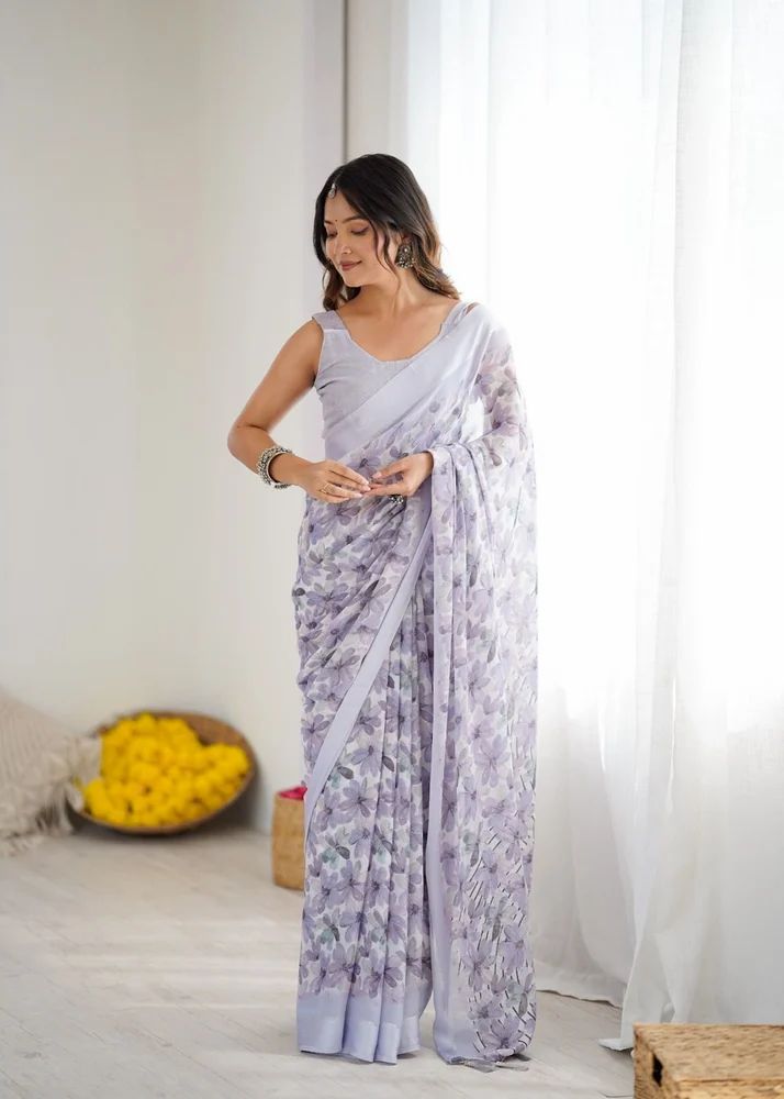 Printed Satin Saree