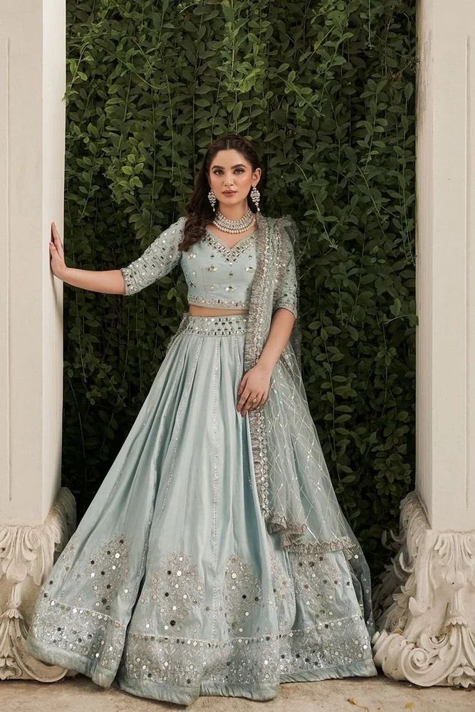 Pleated Satin Mirror Lehenga