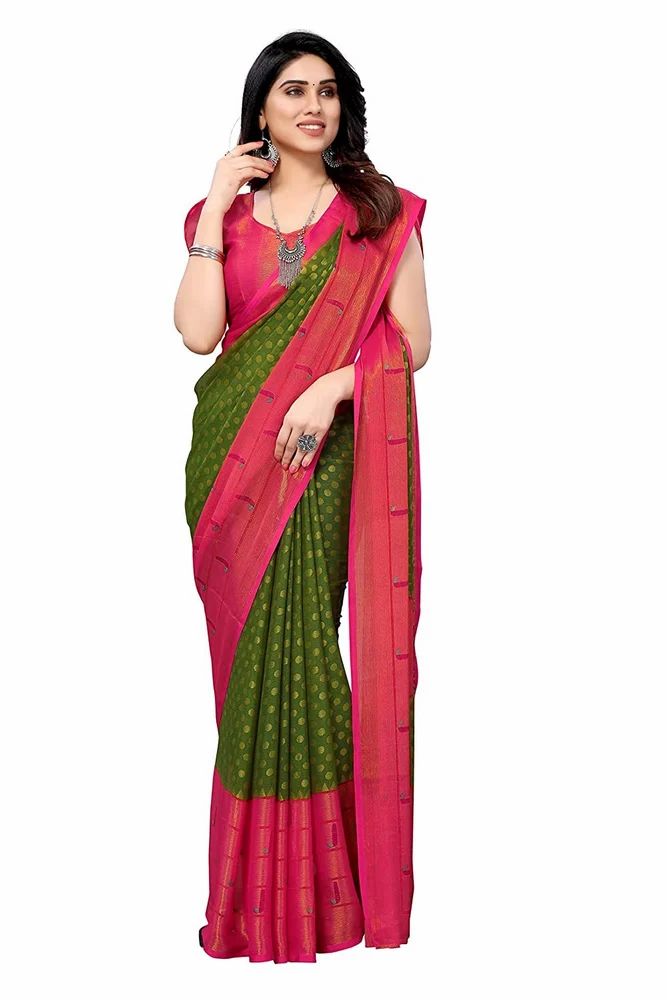 Toned Polka Dots Pattern Printed Chiffon Brasso  Saree