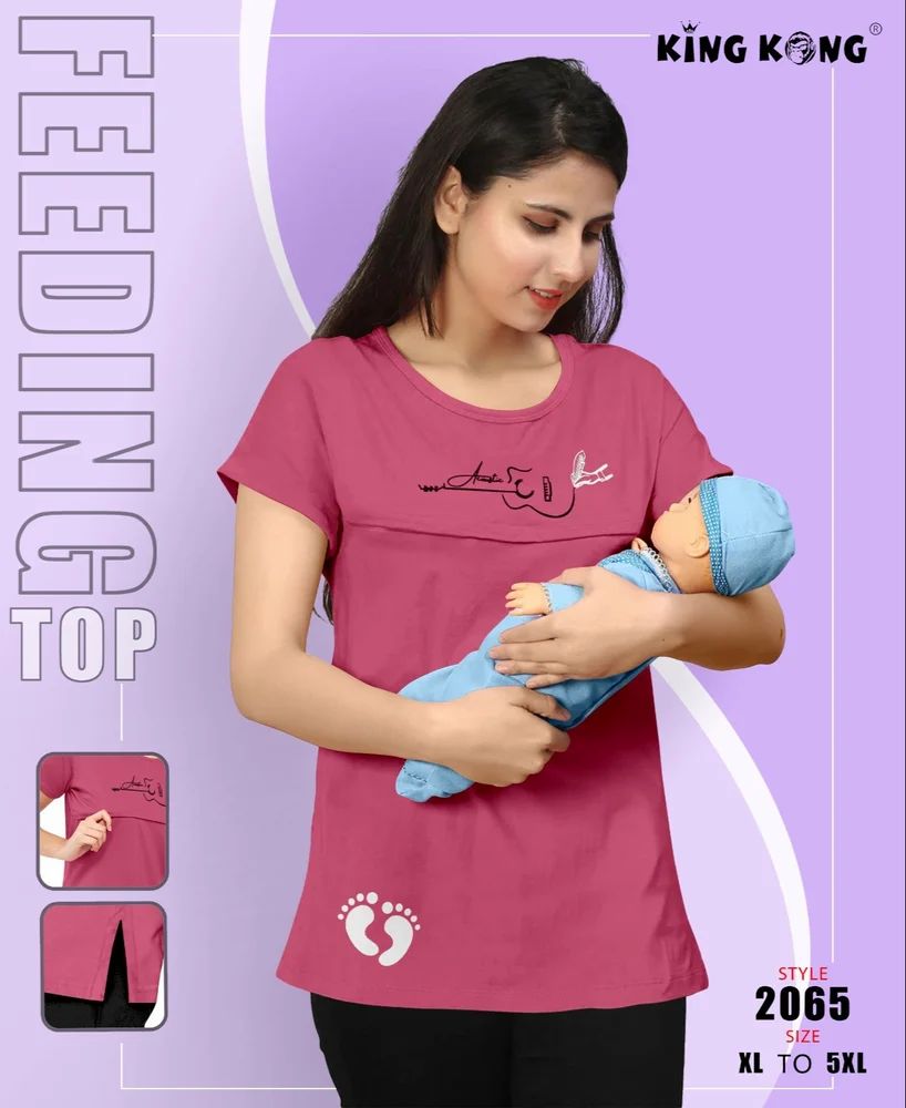 Maternity & Nursing Cotton Zip T-Shirt & Top For Women - Plus Size (XL-5XL)