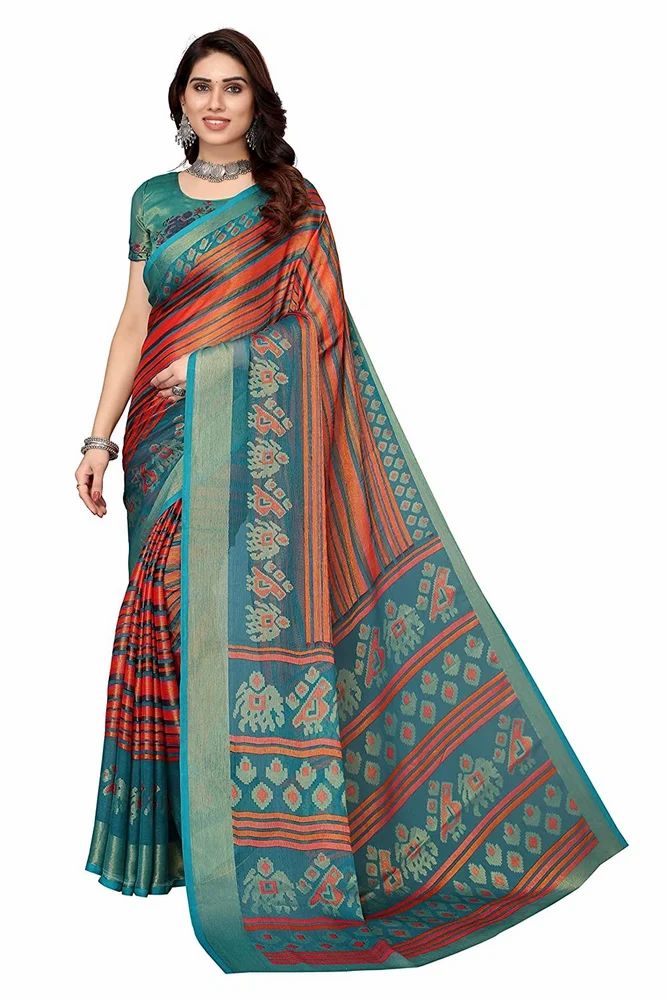 Toned Lining With Ethnic Motifs Printed Soft Chiffon Brasso Saree