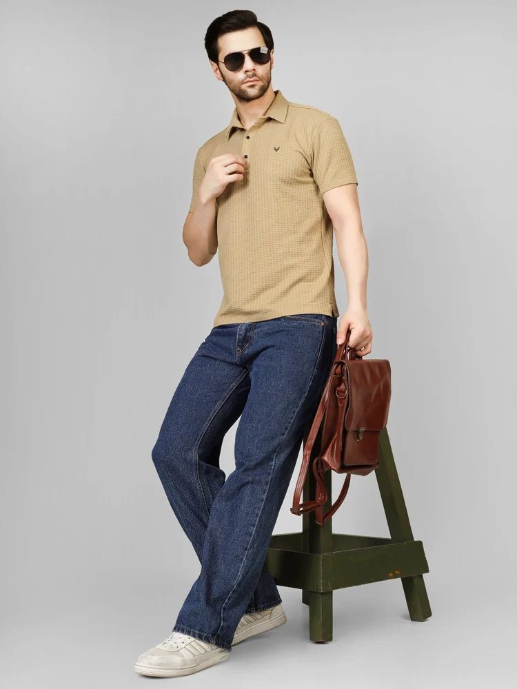 Nylon Beige V Neck Men T Shirt