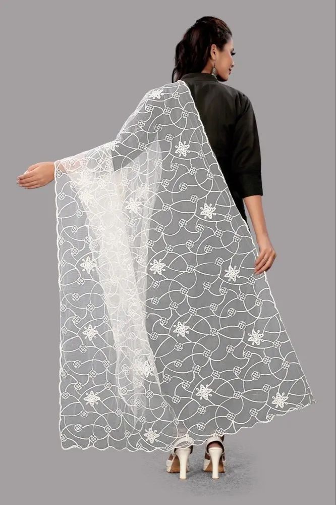 2.25m White Net Dupatta