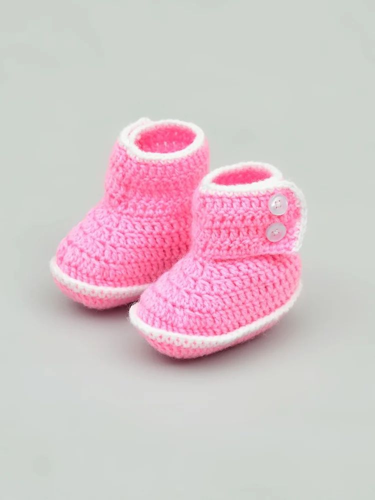 Pink Woollen Infant Crochet Booties