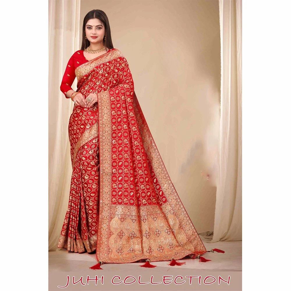 Red Floral Silk Saree