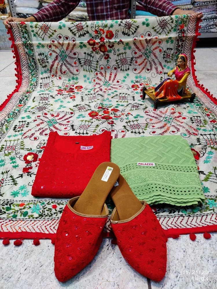 Chikankari Kurti With Pant And Dupatta