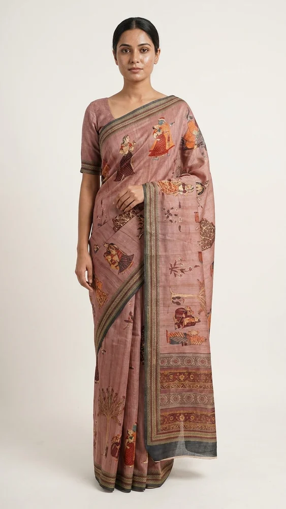 Tussar Silk Sarees - dusty rose pink