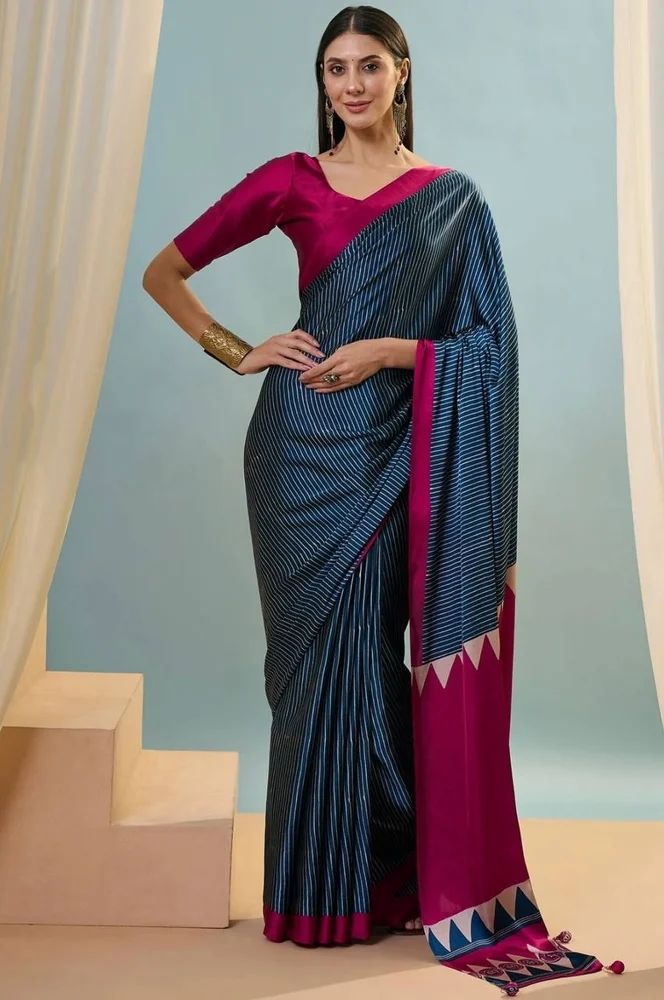 Ajrakh Print Model Silk Saree