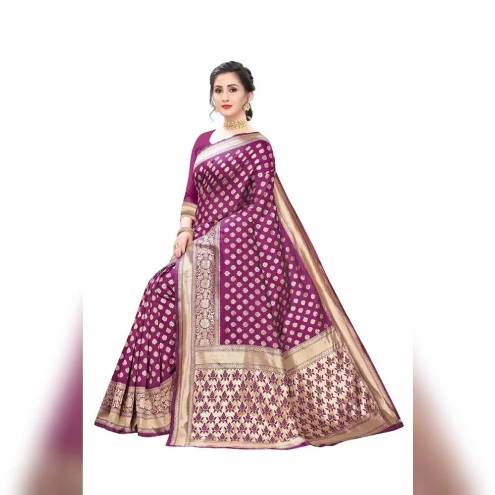 Ladies Silk Blend Purple Printed Kanchipuram Saree