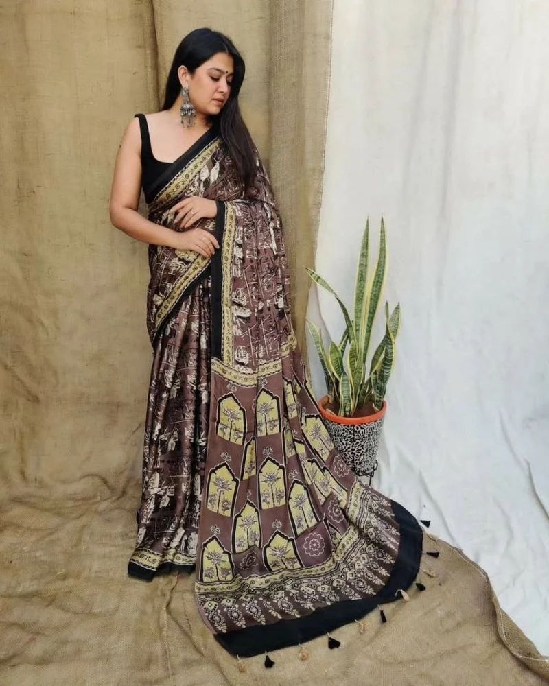 Ajrakh Model Silk Saree