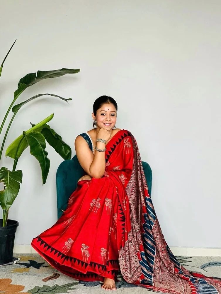 Ajrakh Print Model Silk Saree