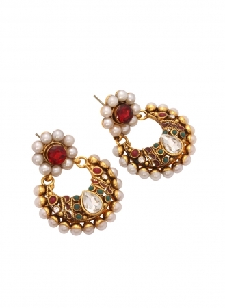 Antique Gold Plated Maroon Earring
