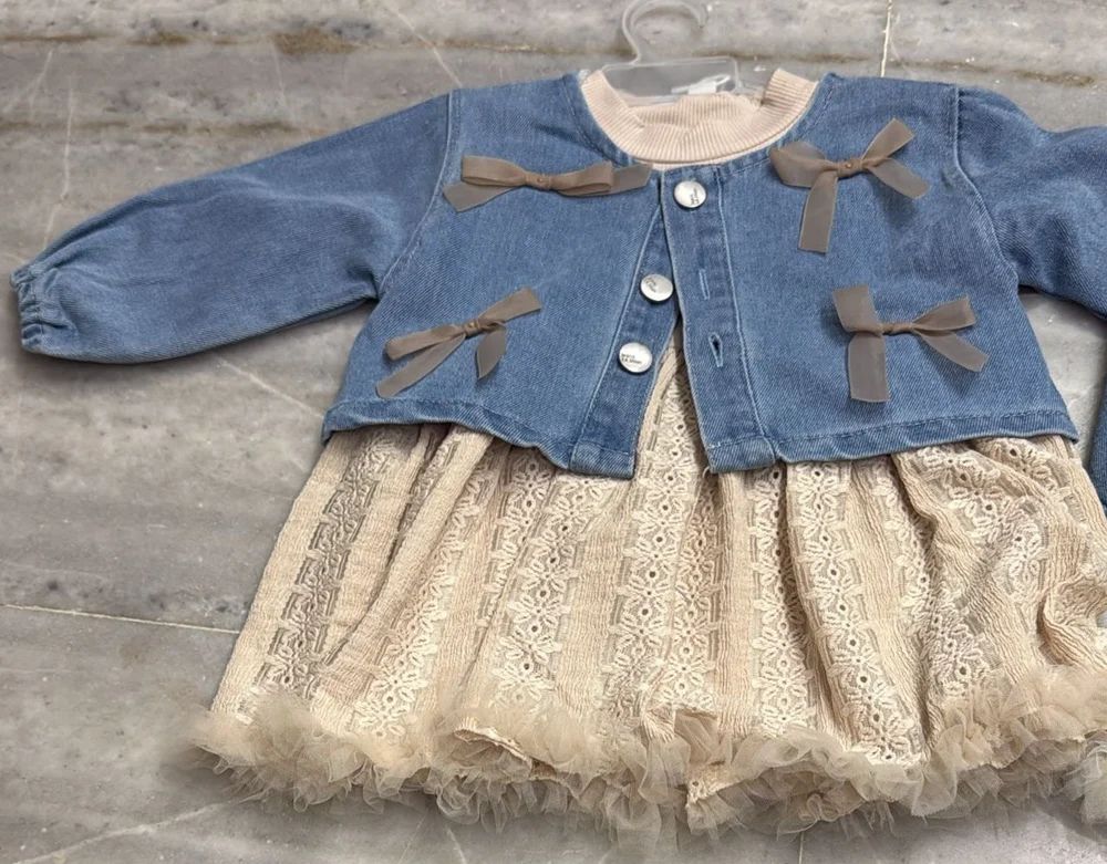 Girls Denim Cotton Frock Full Sleeve For Party Wear (2-3 Years)