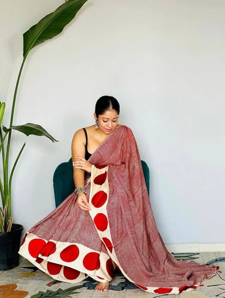 Ajrakh Print Model Silk Saree