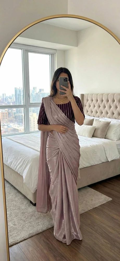 beautiful designer satin saree with blouse