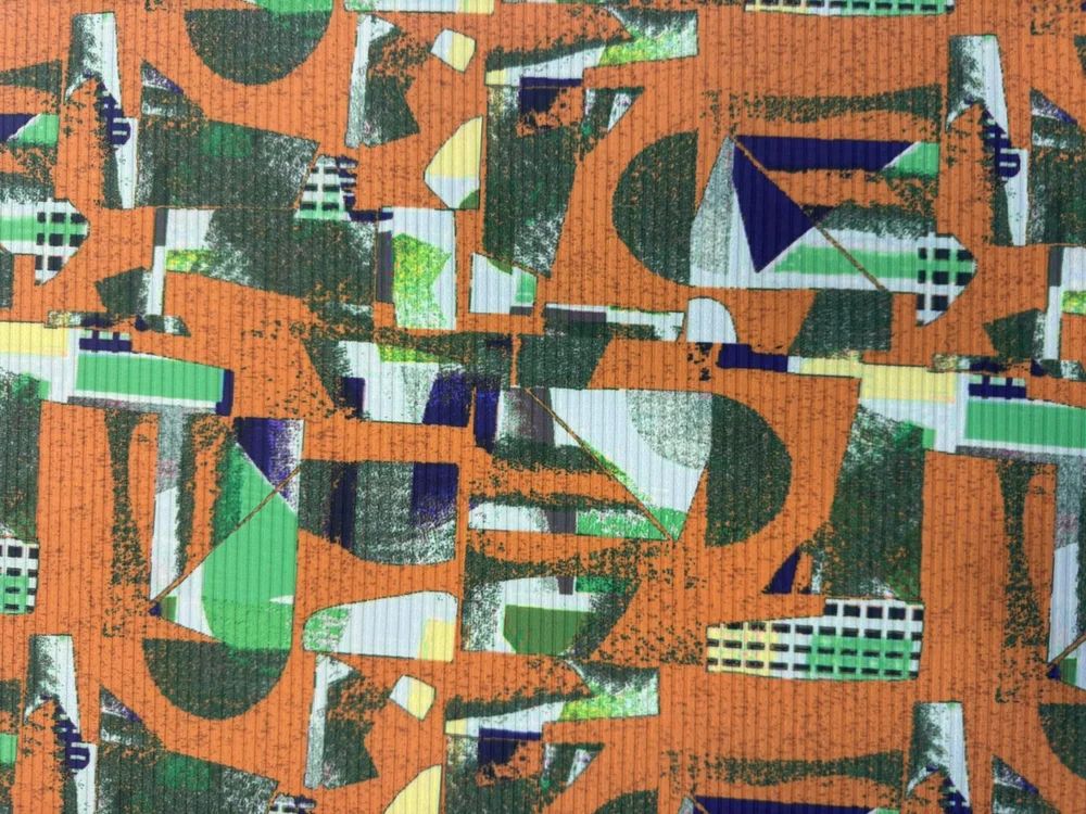 Orange  Ribbed Digital Printed Fabric