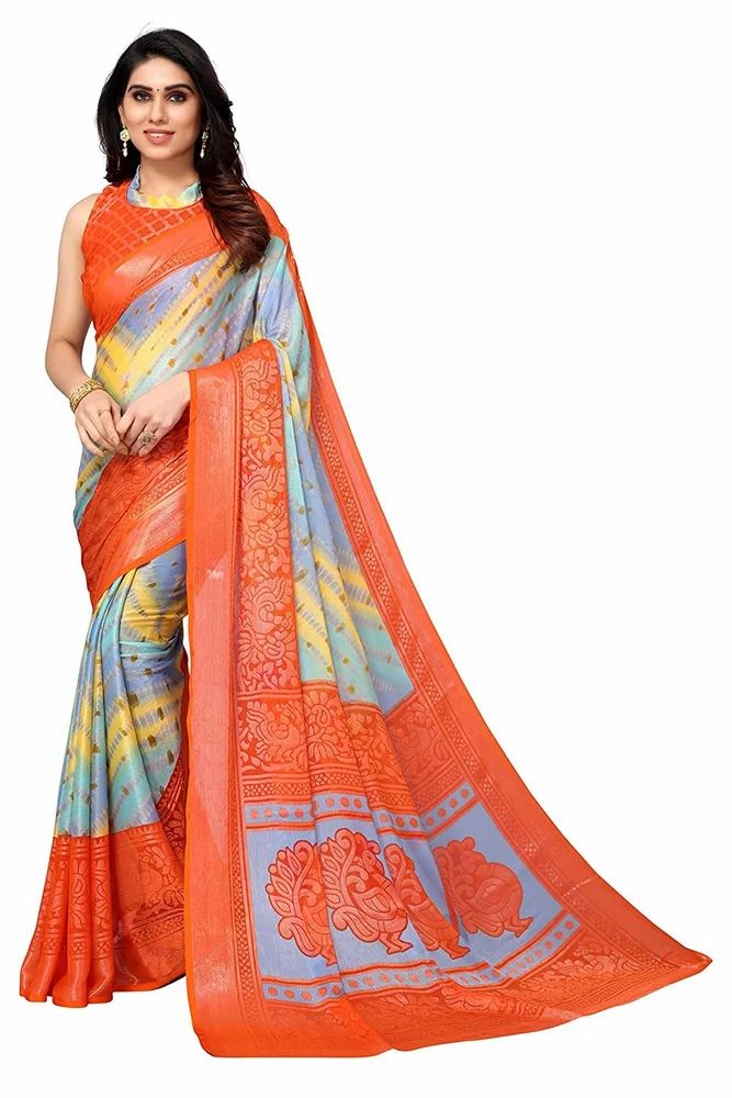 Toned Tie&Dye With Motifs Printed Soft Chiffon Brasso Saree