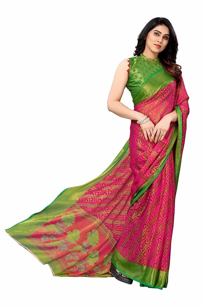 Gold Toned Ethnic Motifs Printed Soft Chiffon Brasso Saree