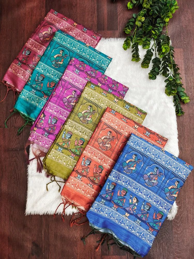 Tussar Silk with beautiful Madhubani print  saree
