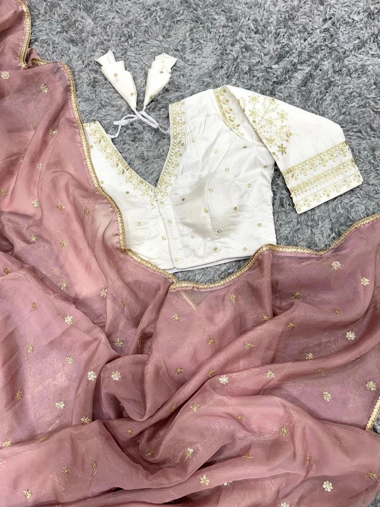 GOLD FLAME SEQUINS EMBROIDERY WORK WITH FANCY LACE BORDER SAREE AT WHOLESALE PRICE
